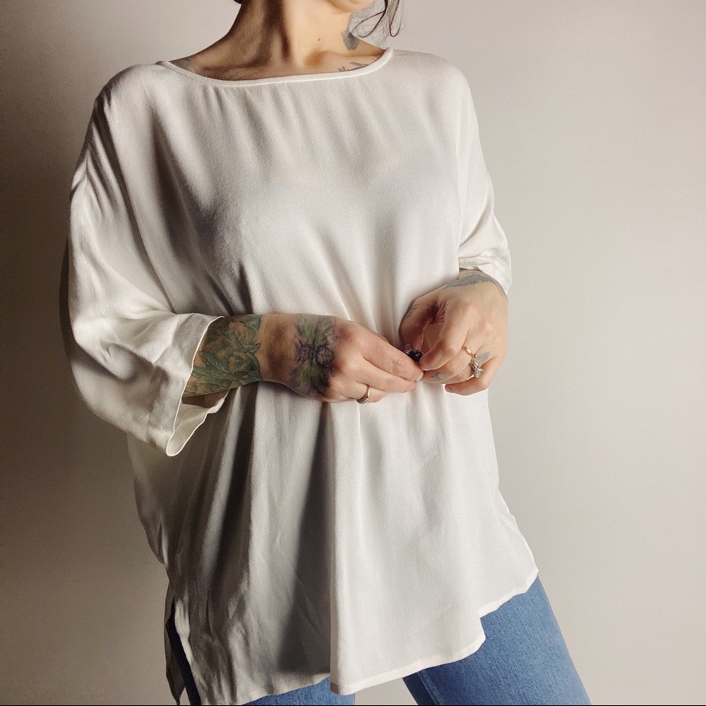 JOIE Drapey Oversized Boatneck White Blouse XS